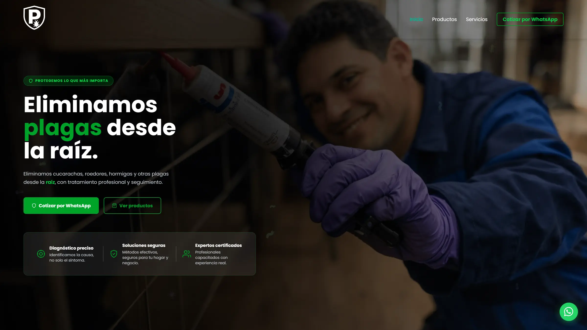 Página principal del sitio web Patrulla de Plagas